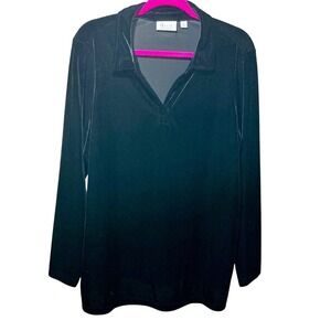 Denim Co Soft Touch Black Velvet Collared Long Sleeve Tunic Top Plus Size 1X